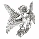 guardian angel wings with snakes around her back tattoo design idea