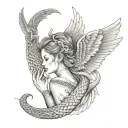 guardian angel wings with snakes around her back tattoo design idea