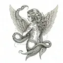 guardian angel wings with snakes around her back tattoo design idea