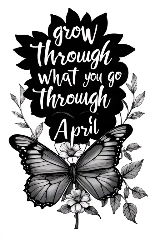saying "grow through what you go through" with April birthday flower incorporating existing butterfly stencil tatoo tattoo design idea