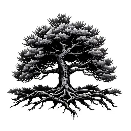 Lebanese cedar tree intertwined tattoo design idea