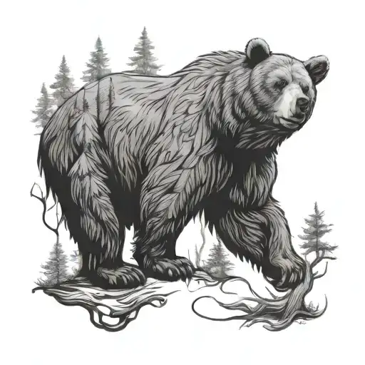 forest bear knofe tattoo design idea