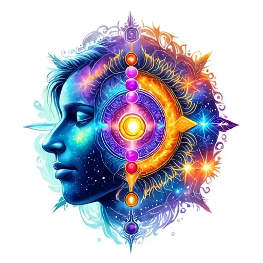 Ayahuasca, Universe, Galaxy, Stars, 7 Chakras tattoo design idea