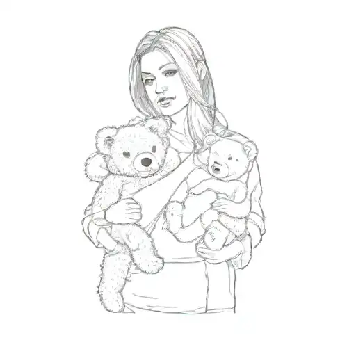 a woman holding a teddy bear tattoo design idea