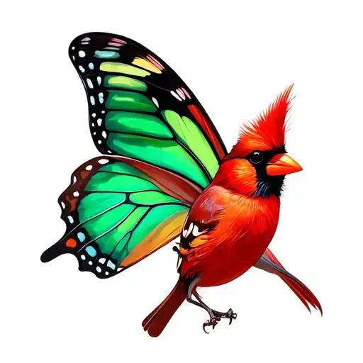 green Butterfly And Cardinals  tattoo design idea
