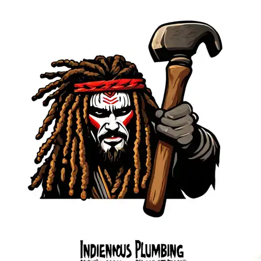 "Indigenous Plumbing " dreadlock painted face Native American plumber holding a slug hammer tattoo design idea