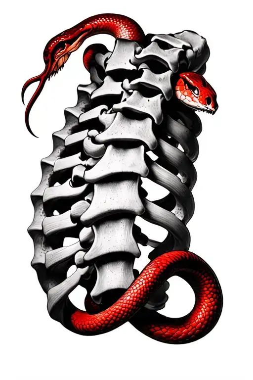 realistic vertebrae of spine with a red snake interwoven between the vertebrae  tattoo design idea