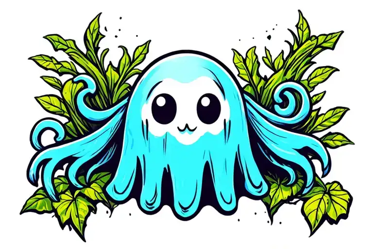 cute cartoon ghost tattoo design idea