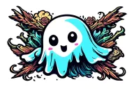 cute cartoon ghost tattoo design idea