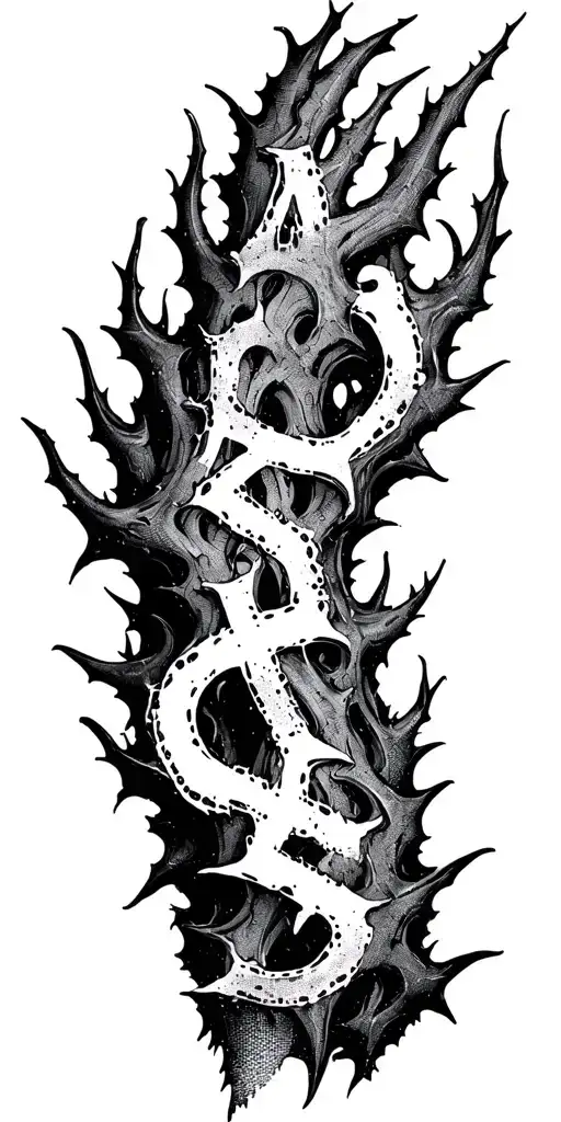 Raw Blackwork Chaotic Bold Strokes Flow Brutalist Dark Abstract Lettering Thorns Expressive Anatomical Horror tattoo design idea