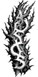 Raw Blackwork Chaotic Bold Strokes Flow Brutalist Dark Abstract Lettering Thorns Expressive Anatomical Horror tattoo design idea