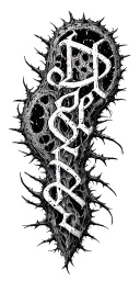 Raw Blackwork Chaotic Bold Strokes Flow Brutalist Dark Abstract Lettering Thorns Expressive Anatomical Horror tattoo design idea