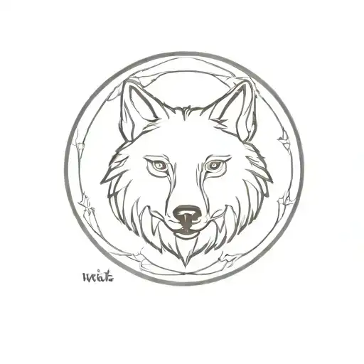 Imagine a minimalist tattoo on the forearm where a majestic wolf occupies the center of the composition, representing strength and wisdom. Around the wolf, seven intricately designed symbols represent the seven hermetic principles, creating a circle around the animal. tattoo design idea