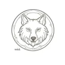 Imagine a minimalist tattoo on the forearm where a majestic wolf occupies the center of the composition, representing strength and wisdom. Around the wolf, seven intricately designed symbols represent the seven hermetic principles, creating a circle around the animal. tattoo design idea