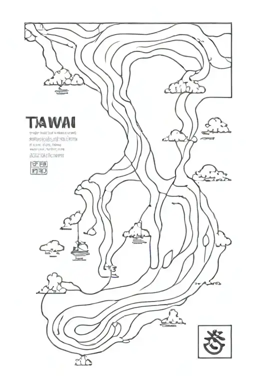 Please create a Taiwan map using line in the map representing ocean waves tattoo design idea