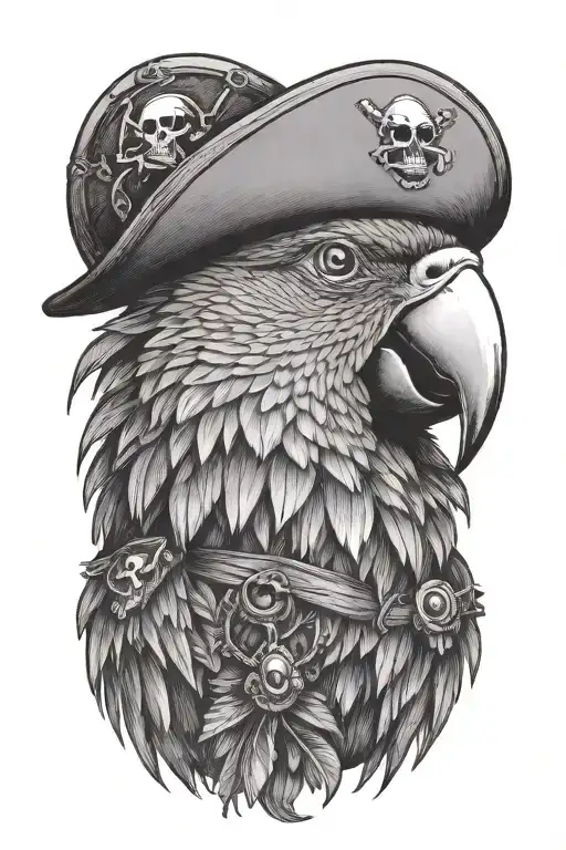 parrot with pirate hat and eye patch  tattoo design idea