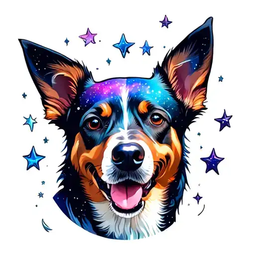 Dog rememberance tattoo featuring galaxy filled with stars tattoo design idea