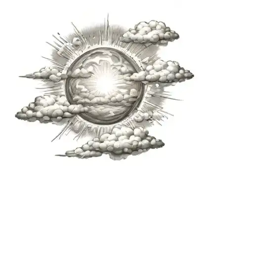 Sun shining clouds tattoo design idea