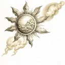 Sun shining clouds tattoo design idea