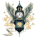 Angels, clock tower tattoo design idea