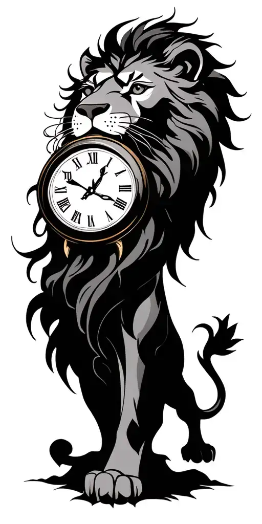 Lion year clock tattoo design idea