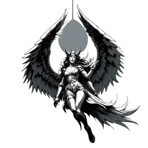valkyrie landing with wings out  tattoo design idea