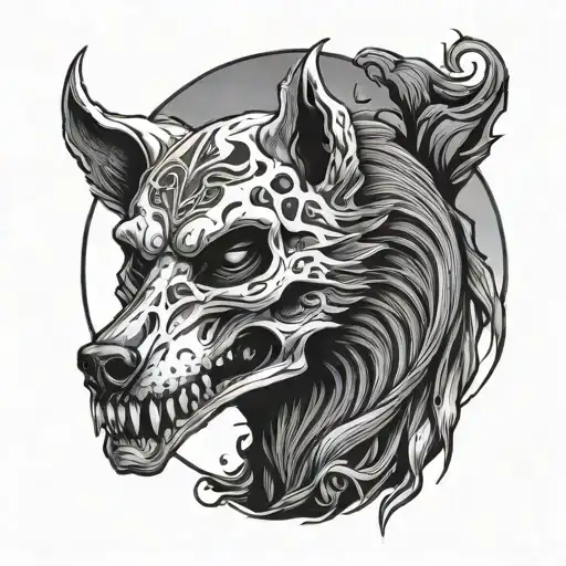 howling wolf moon skull grimreaper tattoo design idea