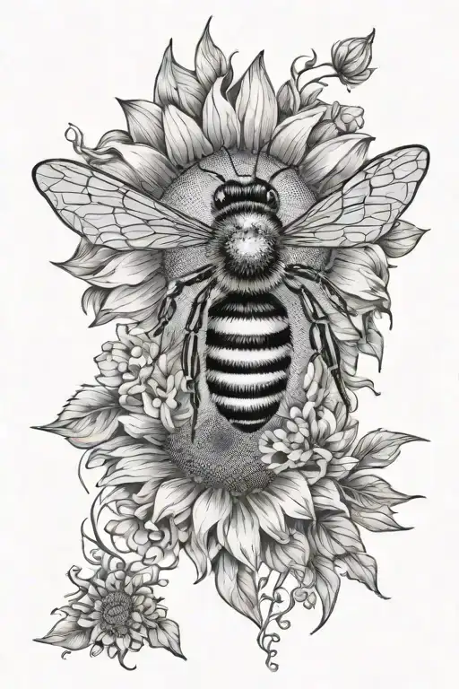 bee honeycomb sunflower sleeve tattoo design idea