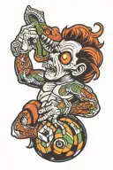 muscled man taming angry cobra with Rubik's cube tattoo design idea