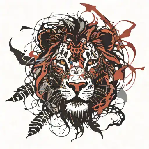 Lion Head with vine intertwined tattoo design idea