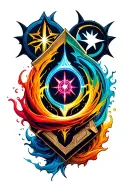 magic the gathering mana symbols each with its corresponding star wars unlimited symbols by color. with swirls of color. tattoo design idea