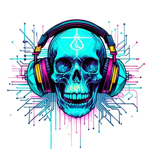 skull with head phones tattoo design idea