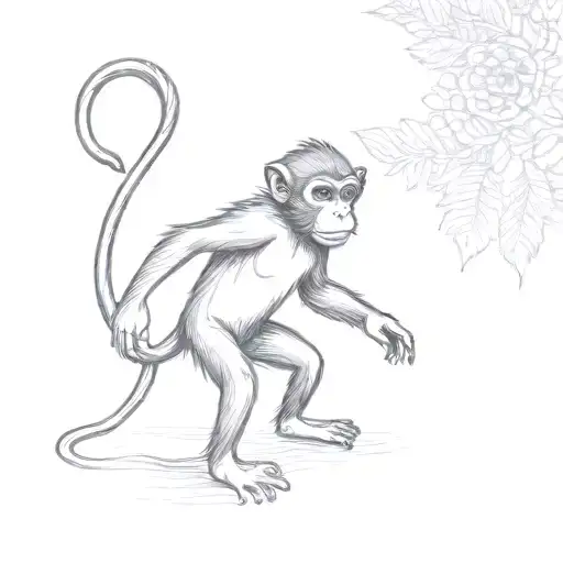 bali monkey running on two legs with his back to us tattoo design idea