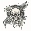 spiderlily  moon and Japanese letters love and death tattoo design idea