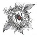 spiderlily  moon and Japanese letters love and death tattoo design idea