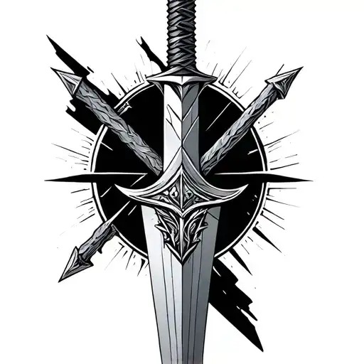 thorfinn  dagger with geometrics tattoo design idea