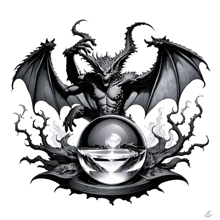 gargoyle crystal ball spirits floating tattoo design idea