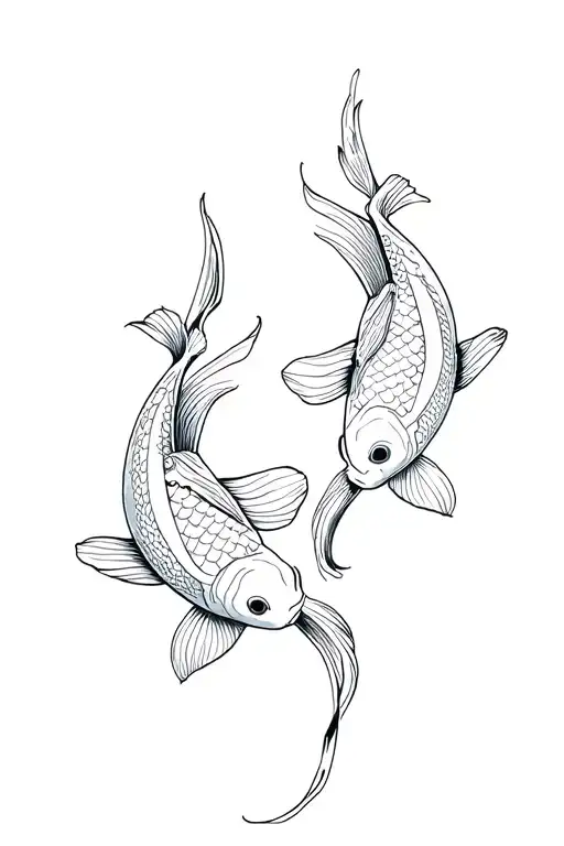 two koi fish abstract simple line drawing tattoo design idea