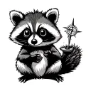 cute racoon sitting holding a compass tattoo design idea