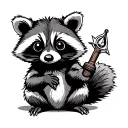 cute racoon sitting holding a compass tattoo design idea