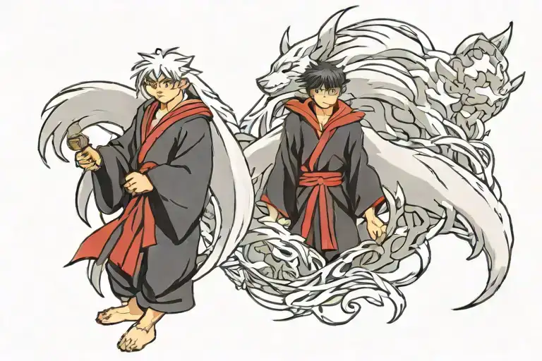 men's tattoo Inuyasha filler background tattoo design idea