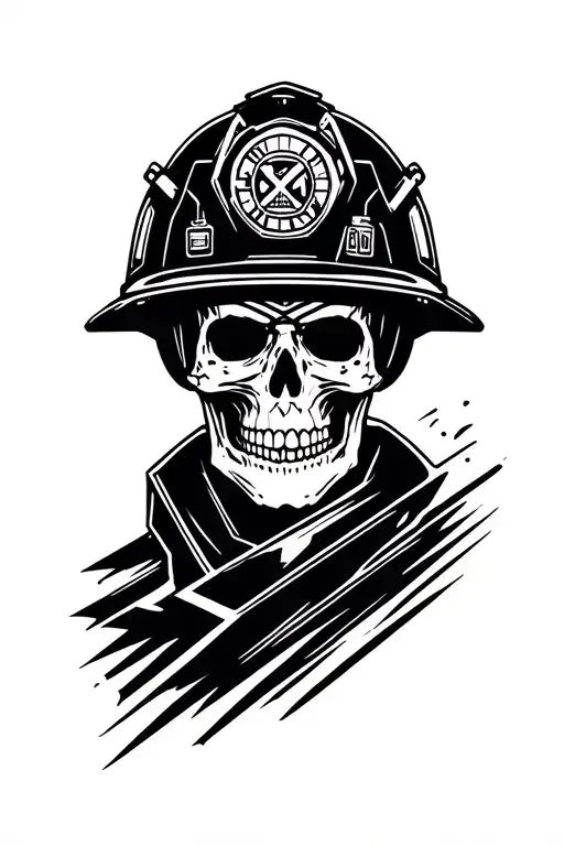 Firefighter skull with helmet tattoo design idea