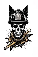 Firefighter skull with helmet tattoo design idea