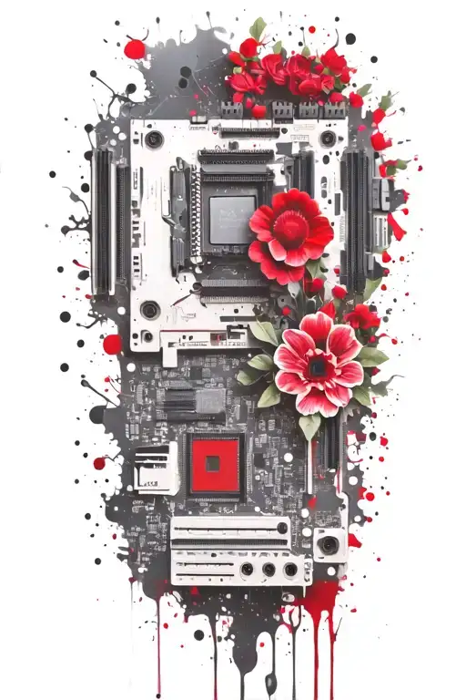 motherboard, computer, flower, vine tattoo design idea