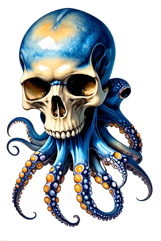 blue ring octopus skull tattoo design idea
