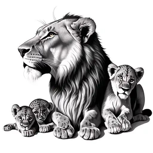 lioness and 2 cubs tattoo design idea