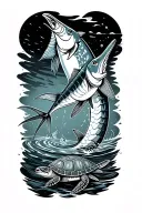 sailfish eating bait fish with turtles tattoo design idea