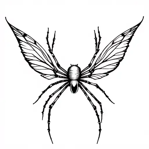 spider with fairy wings in fine line tattoo design, elegant, gothic tattoo design idea
