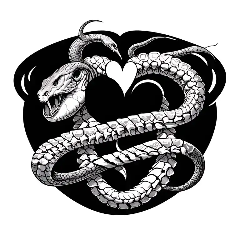 spine tattoo cyber sigilism with hearts and snake wrapped around it tattoo design idea