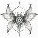 seraphim, 6 large bat wings, demon eye in the centre, gothic tattoo design idea